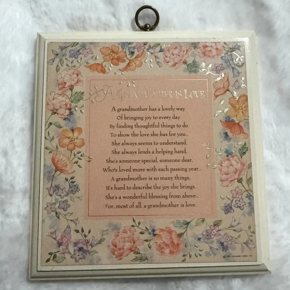 1981 Hallmark A Grandmother is Love Wall Plaque Floral Wall Hanging Art Decor